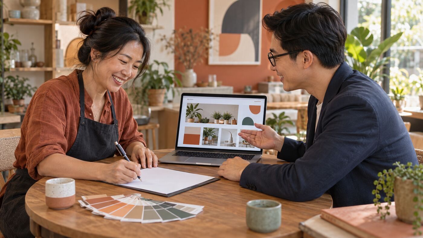 Góc làm việc minh họa chủ đề công ty thiết kế website trọn gói